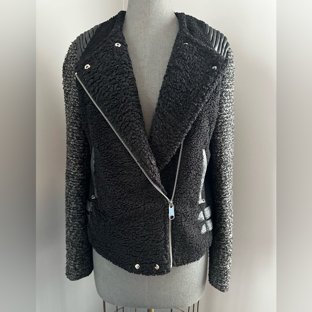 Black Sam Edelman Faux Fur Moto Jacket L